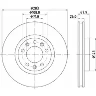 Тормозной диск HELLA PAGID Peugeot 308 2 (T9, SW) Универсал 1.2 THP 130 131 л.с. 2014 – 2024 6SUBV 8DD 355 120-481 55 679PRO