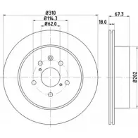 Тормозной диск HELLA PAGID Lexus IS (XE20) 2 Кабриолет 3.5 350 318 л.с. 2010 – 2024 8DD 355 121-961 54480PR O_B 2RYJU