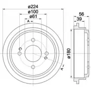 Тормозной барабан HELLA PAGID Honda Fit 2 (GD, GE) 2001 – 2007 6128 0 75NKQL 8DT 355 300-711