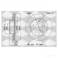 Тормозной диск SASIC KY V23H Renault Laguna (BG) 2 Хэтчбек 2.0 dCi (BG1T) 150 л.с. 2005 – 2006 3660872375599 6104008