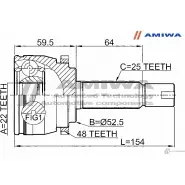 Шрус наружный 22x52.5X25 AMIWA 3GM2I LV 24-14-885 1422492702 7687N - Изображение 2