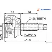 Шрус наружный 24x58.5X28 AMIWA 24-20-955 1422492363 MG1RJBG VL N896 - Изображение 2