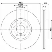Тормозной диск HELLA 8DD 355 122-812 54462PRO_ HC_NA ZE42X 1193338675