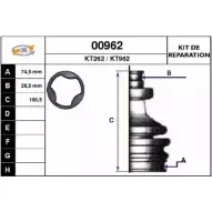 Комплект пылника, приводной вал SNRA KT26 2 1194328432 00962 KT962