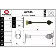 Приводной вал SNRA A U135 AU2135 Audi 80 (B4, 8C5) 4 Универсал 2.3 E 133 л.с. 1992 – 1996 A2135