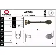 Приводной вал SNRA AU1 36 AU2136 A2136 Audi 80 (B4, 8C5) 4 Универсал 2.3 E 133 л.с. 1992 – 1996