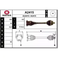 Приводной вал SNRA A2415 AU415 AU2 415 Audi A4 (B7) 3 Седан 2.0 Tdi 121 л.с. 2005 – 2007