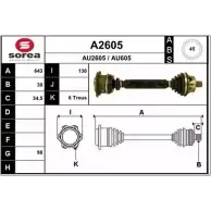 Приводной вал SNRA AU2 605 Audi A6 (C5) 2 Седан 2.8 Quattro 180 л.с. 1998 – 2000 AU605 A2605