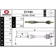 Приводной вал SNRA TC143 Citroen Saxo 1 (S0, S1) Хэтчбек 1.6 VTR 109 л.с. 1996 – 1999 C1143 TC1 143