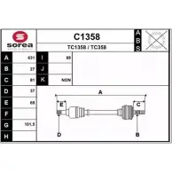 Приводной вал SNRA C1358 T C1358 Fiat Ulysse (179) 2 2002 – 2011 TC358