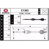 Приводной вал SNRA Citroen C8 1 (EA, EB) Минивэн 2.2 HDi 170 л.с. 2006 – наст. время TC136 3 TC363 C1363