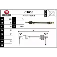 Приводной вал SNRA C1635 Citroen C3 1 (FC, PF1) Хэтчбек 1.4 HDi 70 л.с. 2003 – 2011 TC 1635 TC635