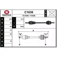 Приводной вал SNRA C1636 T C1636 TC636 Peugeot 1007 1 (KM) Хэтчбек 1.6 HDi 109 л.с. 2007 – 2025