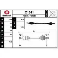 Приводной вал SNRA Citroen C3 2 (SC, PF1) Хэтчбек 1.1 60 л.с. 2009 – 2024 C1641 TC164 1 TC641