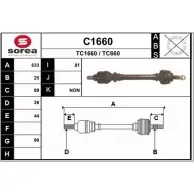 Приводной вал SNRA TC16 60 C1660 TC660 Citroen C5 1 (DE, PF3) Универсал 2.0 16V (DERFNF. DERFNC. RERFNC) 136 л.с. 2001 – 2004