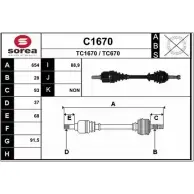 Приводной вал SNRA C1670 Citroen C5 3 (RD, PF3) Седан 2.2 HDi 170 л.с. 2008 – 2025 TC670 TC1 670