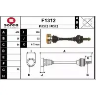 Приводной вал SNRA F1312 F I1312 Fiat Marea (185) 1 Седан 2.0 150 20V 147 л.с. 1996 – 1999 FI312