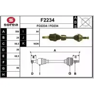 Приводной вал SNRA F2234 FO234 Ford Escort 7 (FA, ALL) Кабриолет 1.8 Turbo D 70 л.с. 1996 – 1999 FO22 34