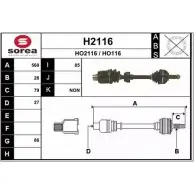 Приводной вал SNRA Honda Civic 6 (EJ, EM1) Купе 1.6 i Vtec 160 л.с. 1999 – 2000 HO2116 HO 116 H2116