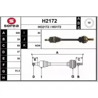 Приводной вал SNRA H2172 HO2172 HO 172 Honda CR-V 1 (RD) Кроссовер 2.0 16V 4WD (RD1. RD3) 128 л.с. 1995 – 2001