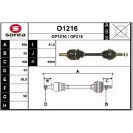 Приводной вал SNRA O1216 Opel Astra (F) 1 Хэтчбек 1.8 i (F08) 90 л.с. 1991 – 1998 OP216 OP1 216