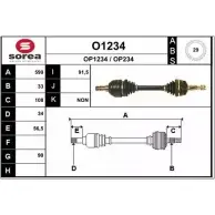 Приводной вал SNRA O1234 OP12 34 OP234 Opel Astra (F) 1 Хэтчбек 1.8 i (F08) 90 л.с. 1991 – 1998