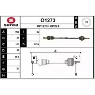 Приводной вал SNRA OP273 Opel Astra (G) 2 Седан 1.6 (F69) 103 л.с. 2002 – 2009 O1273 O P1273