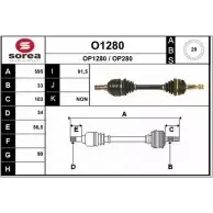 Приводной вал SNRA OP280 O1280 Opel Vectra (B) 2 Универсал 2.2 i 16V (F35) 147 л.с. 2000 – 2003 OP12 80