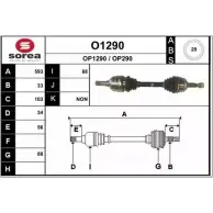 Приводной вал SNRA OP290 Opel Astra (G) 2 Кабриолет 2.0 16V Turbo (F67) 200 л.с. 2002 – 2005 O1290 OP12 90