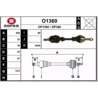 Приводной вал SNRA OP360 O1360 OP1 360 Opel Agila (A) 1 Хэтчбек