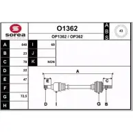 Приводной вал SNRA OP136 2 O1362 Opel Agila (A) 1 Хэтчбек 1.0 (F68) 60 л.с. 2003 – 2007 OP362