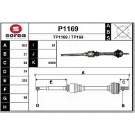 Приводной вал SNRA T P1169 Peugeot 206 1 (2AC) Хэтчбек 1.9 D 69 л.с. 1998 – 2001 TP169 P1169