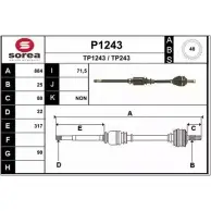 Приводной вал SNRA Peugeot 306 1 (7B, N3, N5) Седан 1.6 90 л.с. 2000 – 2001 P1243 TP243 TP12 43