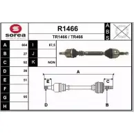 Приводной вал SNRA R1466 TR466 Renault Laguna (BG) 2 Хэтчбек 2.0 16V Turbo (BG0S. BG1L. BG1M) 163 л.с. 2003 – 2005 TR14 66