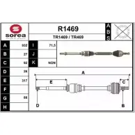 Приводной вал SNRA TR 1469 R1469 TR469 Renault Laguna (BG) 2 Хэтчбек 2.0 16V (BG00. BG0K. BG0P. BG0W) 135 л.с. 2002 – 2007