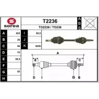 Приводной вал SNRA TO22 36 Toyota Celica (T200) 6 Купе 1.8 i 16V (AT200/ST) 116 л.с. 1993 – 1999 TO236 T2236