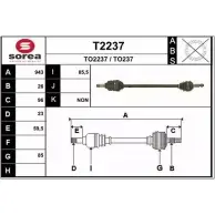 Приводной вал SNRA TO237 Toyota Celica (T200) 6 Купе 1.8 i 16V (AT200/ST) 116 л.с. 1993 – 1999 T2237 TO2 237