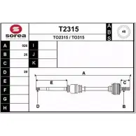 Приводной вал SNRA Toyota Avensis (T220) 1 Универсал 1.8 (ZZT221) 129 л.с. 2000 – 2003 T2315 TO 2315 TO315