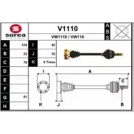 Приводной вал SNRA V1110 VW 110 Seat Arosa (6H) 1 Хэтчбек 1.0-2 50 л.с. 1998 – 2001 VW1110