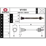 Приводной вал SNRA Skoda Fabia (5J) 2 2007 – 2014 VW11 51 V1151 VW151