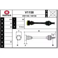 Приводной вал SNRA Seat Ibiza (6J5, 6P1) 4 Хэтчбек 1.2 70 л.с. 2008 – 2024 V1158 VW1 158 VW158