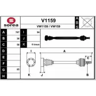 Приводной вал SNRA V1159 VW159 VW11 59 Seat Ibiza (6J5, 6P1) 4 Хэтчбек 1.2 70 л.с. 2008 – 2024