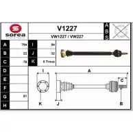 Приводной вал SNRA VW227 V1227 Volkswagen Golf 3 (1H1) Хэтчбек 1.4 55 л.с. 1991 – 1997 VW122 7