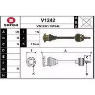 Приводной вал SNRA VW 1242 VW242 V1242 Seat Toledo (1M) 2 1998 – 2004