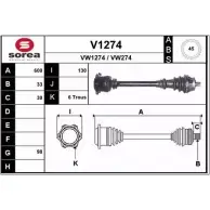 Приводной вал SNRA V W1274 VW274 Audi A4 (B5) 1 Универсал 1.9 Tdi 115 л.с. 2000 – 2001 V1274