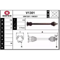 Приводной вал SNRA VW301 Volkswagen Scirocco (13) 3 3 2008 – 2017 VW1 301 V1301