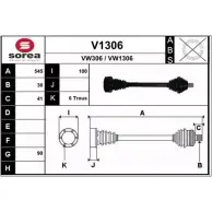 Приводной вал SNRA V1306 VW13 06 VW306 Audi A3 (8P1) 2 Хэтчбек 1.6 E Power 102 л.с. 2011 – 2012