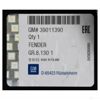 Оригинальное переднее левое крыло ASTRA K OPEL 39011390 1425183291 XG A8VS2 - Изображение 2