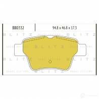 Тормозные колодки задние BLITZ Citroen C4 1 (PA, PF2) Седан 1.6 16V 109 л.с. 2007 – 2014 bb0332 J1X L3