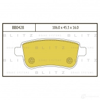 Тормозные колодки задние BLITZ bb0428 RIWG Q Renault Fluence (L30) 1 Седан 1.6 dCi 130 л.с. 2014 – наст. время
